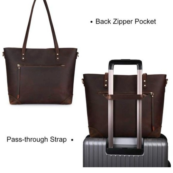 New! Women's Vintage Genuine Leather Shoulder Bag Work Totes Handbag, Dark Brown - Picture 3 of 16